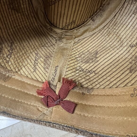 Stetson Men's 7 3/8 Brown Tweed 100% Wool Fedora Hat Cap Vintage Retro Feather - Picture 9 of 10